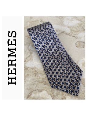 Hermes 100% Silk Tie Geometric Pattern
